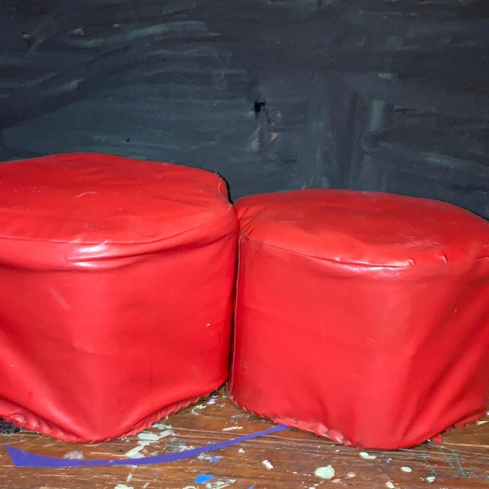 Genuine MCM NAUGAHYDE RED FOOTSTOOL OTTOMANS!Legit!